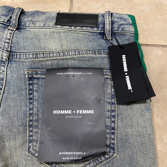 Homme Femme Jeans Mens 36 Blue Skinny Slim Cotton Distressed Denim - Picture 6 of 7